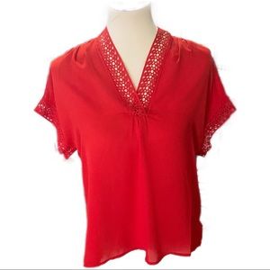 NWT Max Studio short sleeve red top w embroidered lace XS